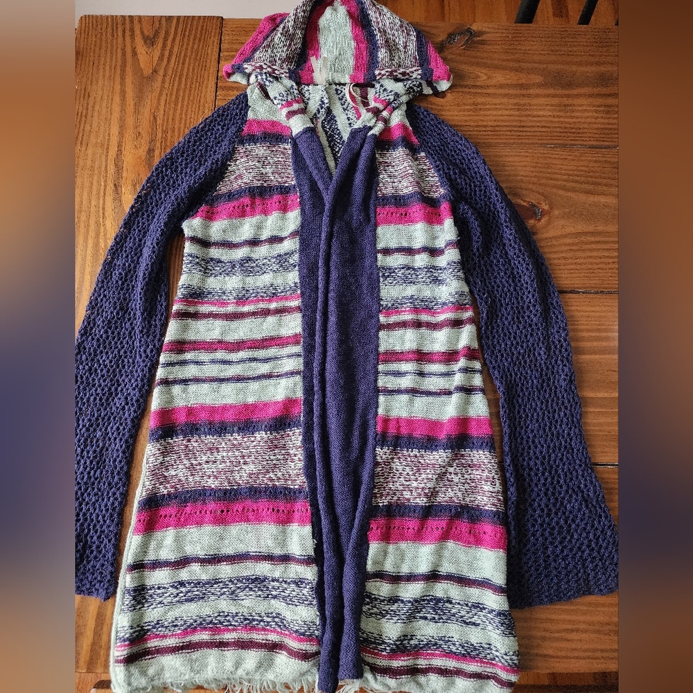 Gimmicks By BKE Multicolor Striped Hooded Cardigan Size L